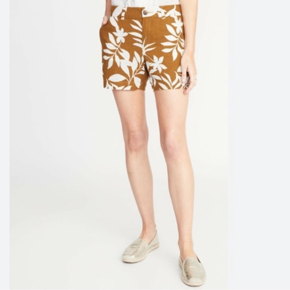 NWT Old Navy Linen Blend Everyday Shorts Brown Tropical 5" Floral Size 6